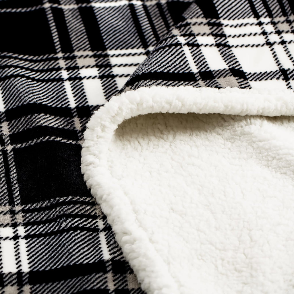 Sherpa Plaid Throw Blanket, Fleece Flannel Plush Twin Size Microfiber Blanket for Couch Bed Sofa, Fuzzy Fluffy Cozy