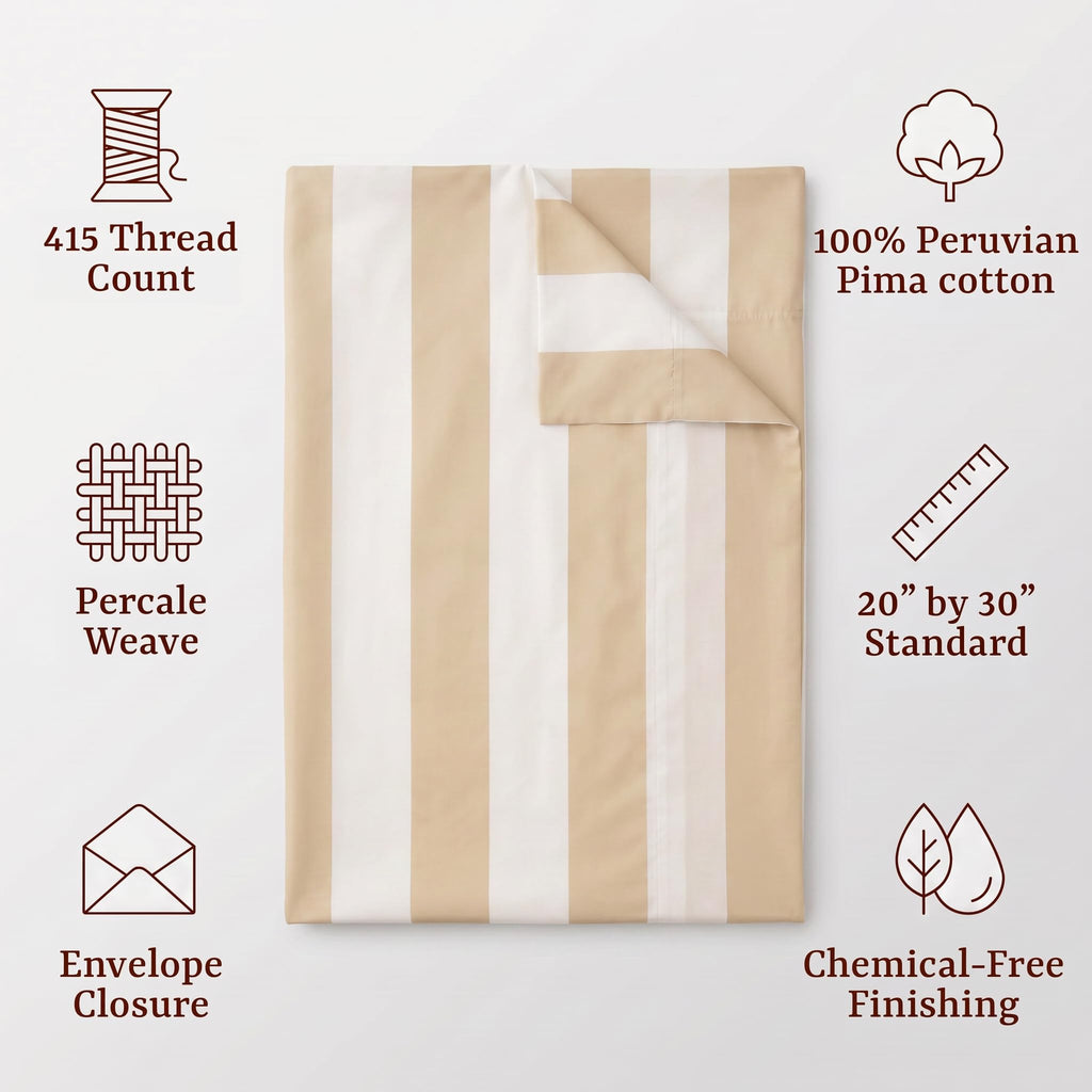 415 Thread Count Percal King Sheet Set - 100% Peruvian Pima Cotton, 4 Piece (Flat, Fitted, 2 Pillowcases) - Cooling