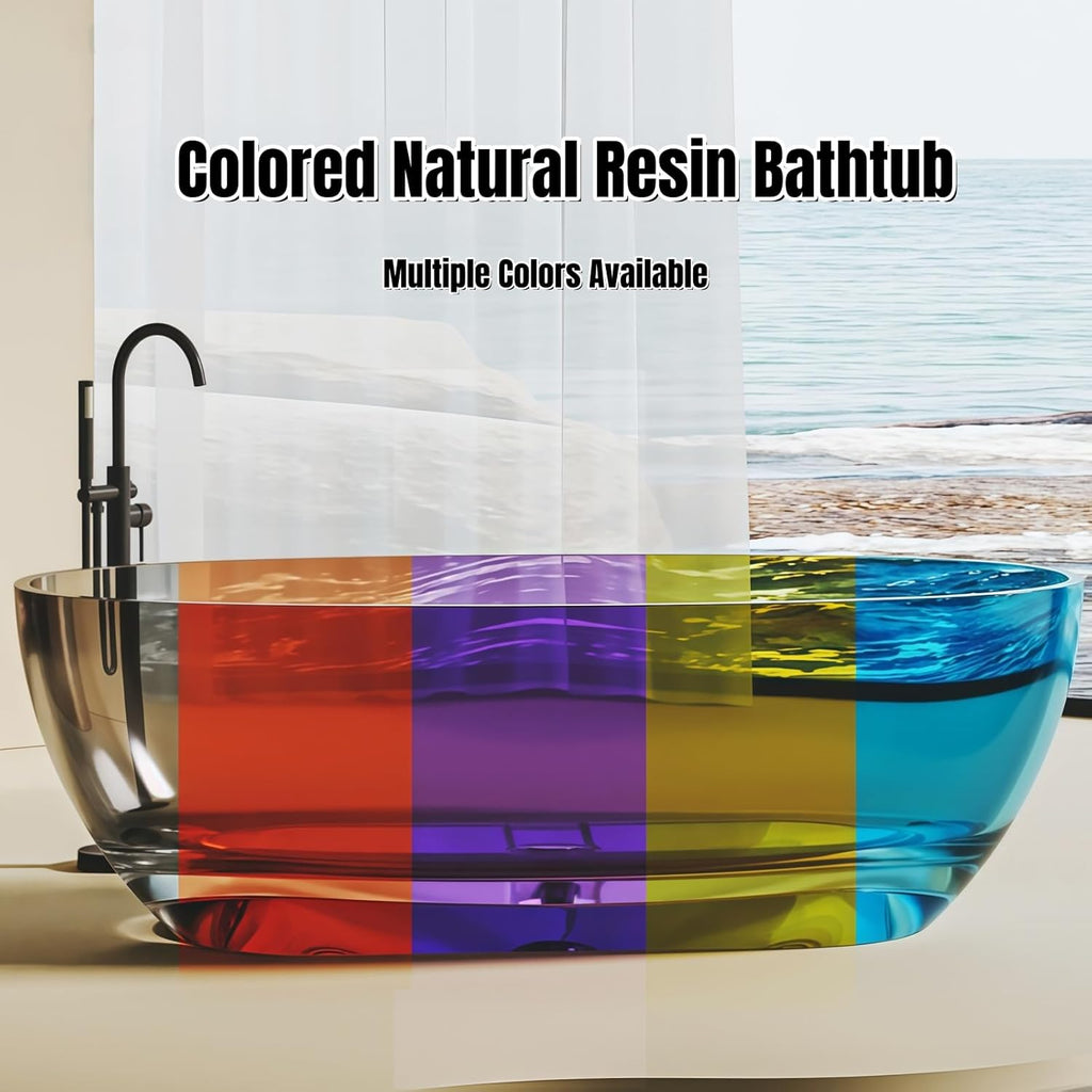 72" Edeyeu Freestanding Bathtub - Luxury Soaking Tub Made With Natural Resin Material, Extra Deep Solid Surface
