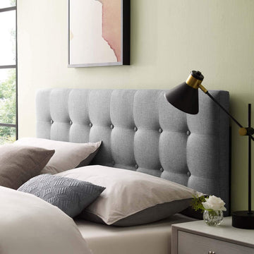 Emily Tufted Button Linen Fabric Upholstered King Headboard in Gray