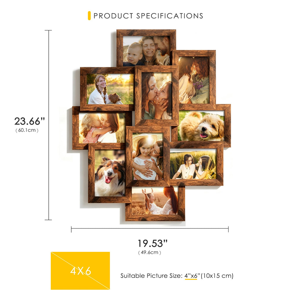 4x6 Collage Frame 10 Pack Glass Front Brown Assembly Required