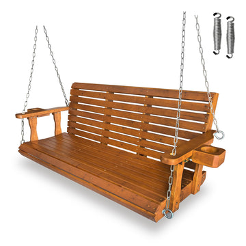 Wooden Porch Swing, Cedar Tone PU, 5 FT Extra Large