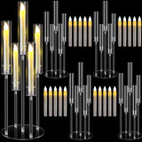 4 Sets 5 Arm Acrylic Candelabra Holderar Candle Centerpieces with LED Candles and Shade for Proposal Ceremony