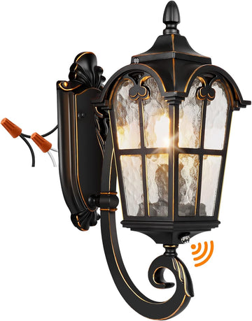 Black Roman Outdoor Light Fixture, 17.7"H Dusk to Dawn Outdoor Lighting Wall Light, Waterproof Outside Porch Light Wall Sconce, Exterior Wall Lantern Lamp with Water Glass for Garage Porch Doorway