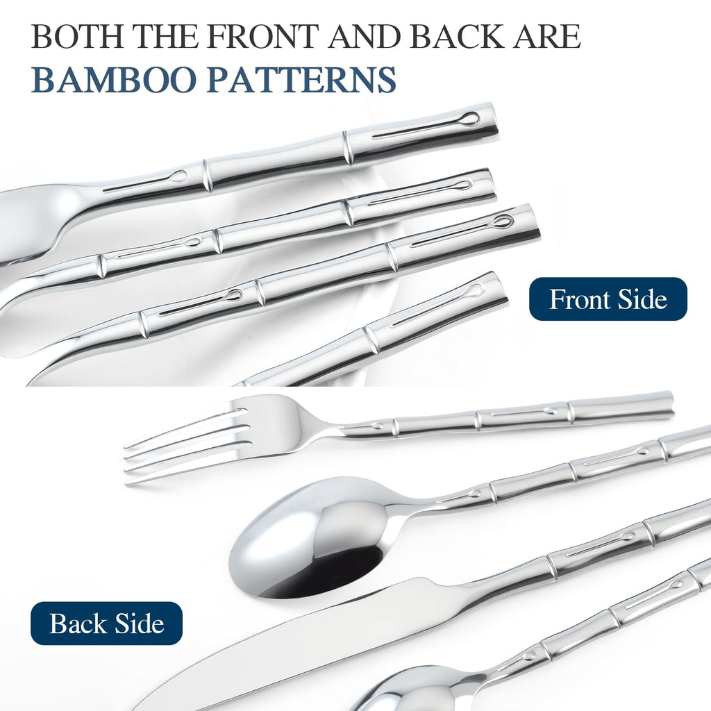 Silverware Set 60-Piece Bamboo Pattern Service for 12