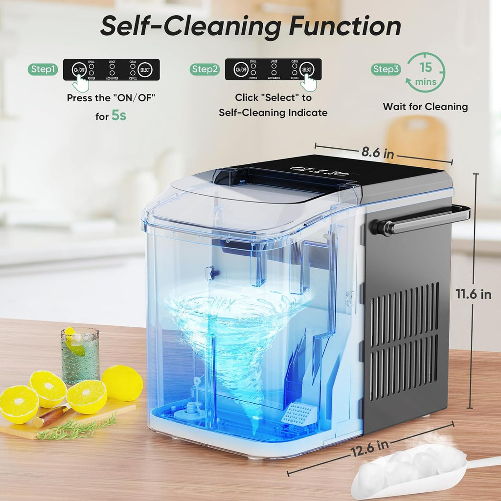 Countertop Ice Maker with Handle, 26lbs/24H Portable Ice Machine, 9 Bullet Cubes Ready in 6 Mins, Self-Cleaning