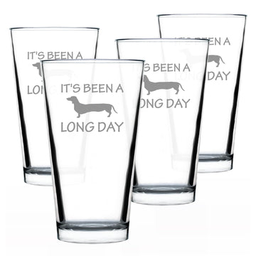 Long Day Pint Glass for Dachshund Gifts - 16 oz - Set of 4