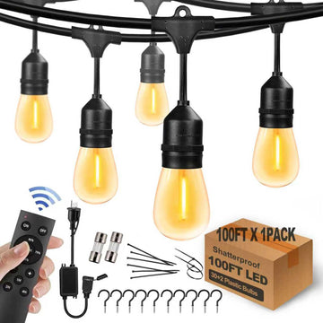 Outdoor String Lights Remote Control Patio Lights Waterproof Commercial Grade, 30+2 Replaceable Dimmable Edison