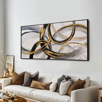 Gold and Black Abstract Wall Art Modern Artwork Canvas Pictures for Wall Decor Line Wall Prints Hotel 24"x 48" Ready