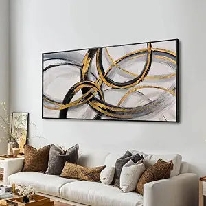 Gold and Black Abstract Wall Art Modern Artwork Canvas Pictures for Wall Decor Line Wall Prints Hotel 24"x 48" Ready