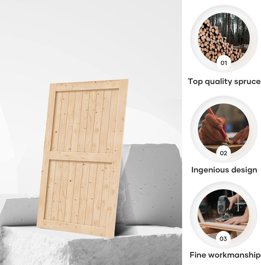 48in x 84in Sliding Barn Wood Door,Interior Doors,DIY Assemblely,Solid Natural Spruce Panelled Slab,