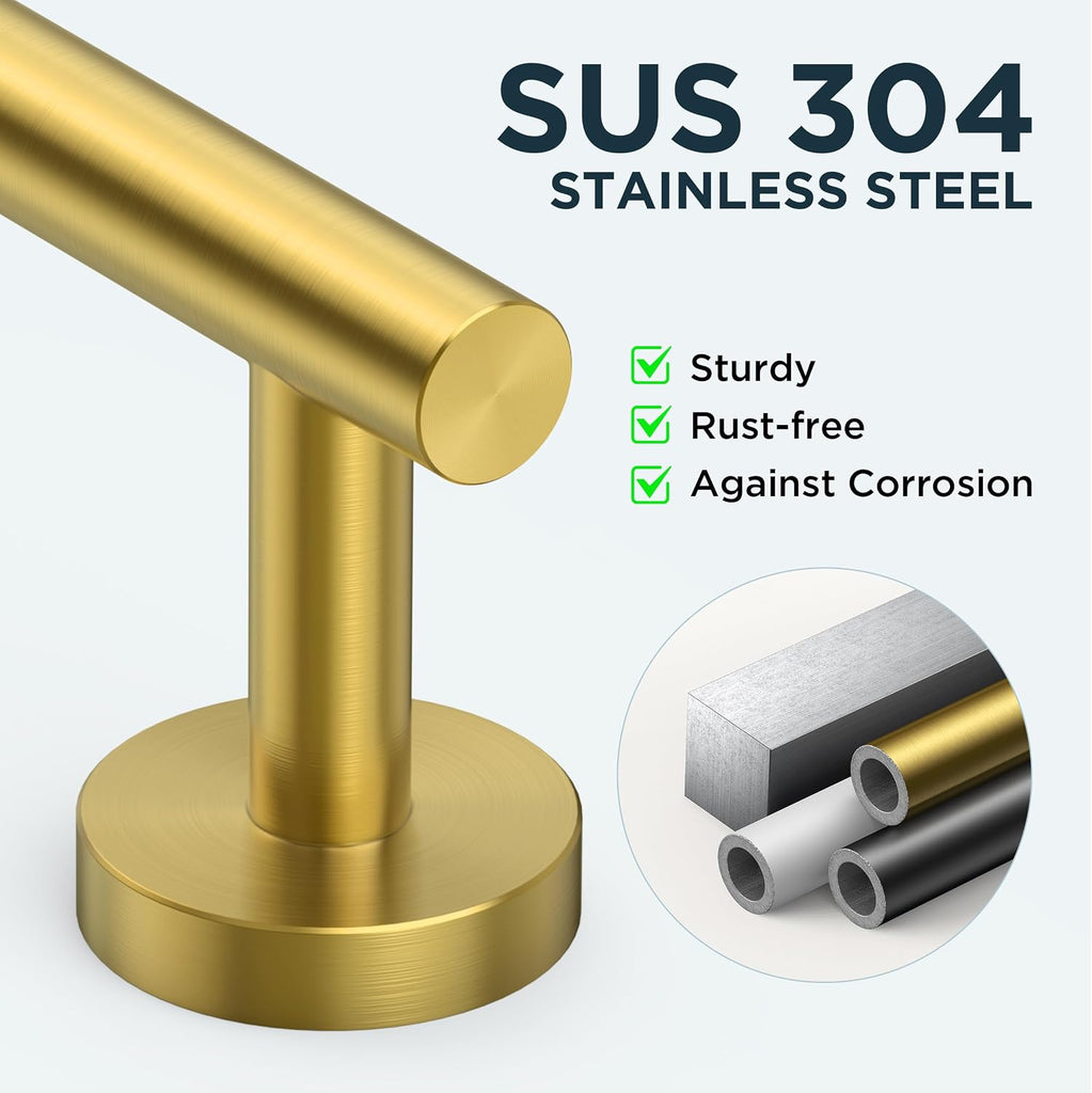 Bathroom Accessories Set, 4-Piece Bathroom Hardware Set | Brushed Gold | SUS304 Stainless Steel Towel Ring, 2 Towel