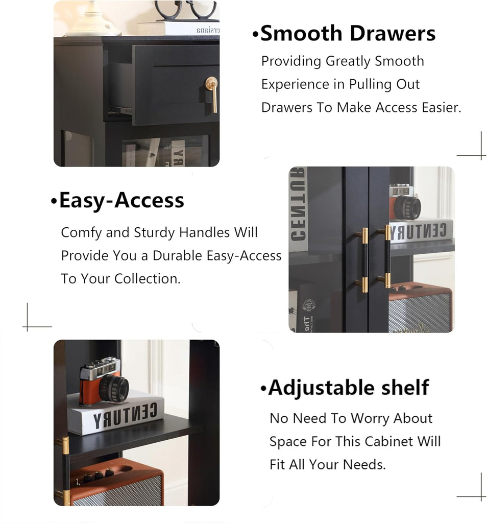 58.27'' Buffet Cabinet with 2 Drawers,LED and Adjustable Shelves,Large Glass Door Coffee Bar Cabinet with Storage,Modern Farmhouse Sideboard Credenza for Kitchen,Green