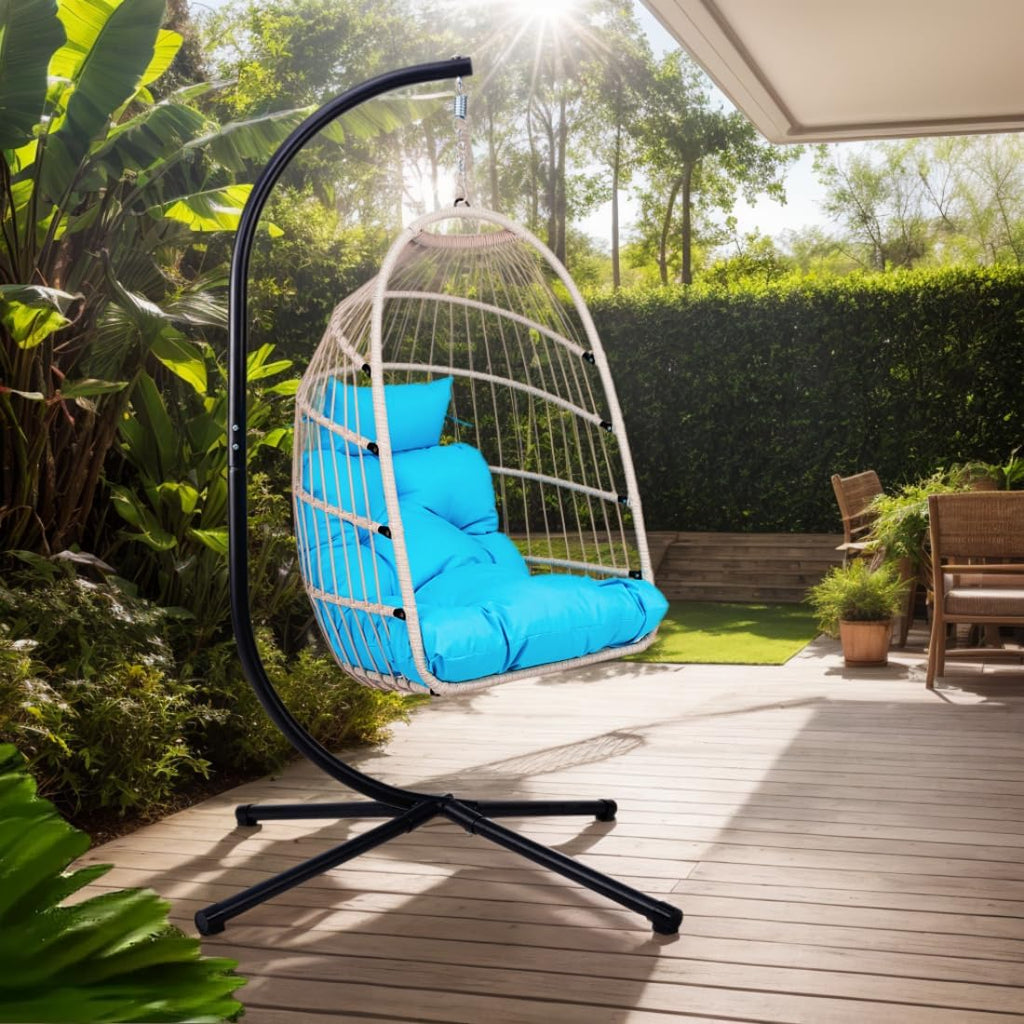 Hanging Egg Chair with Stand,Heavy Duty Indoor Outdoor Swing Chair with Cushion and Pillow, Wicker Hammock Egg Chairs