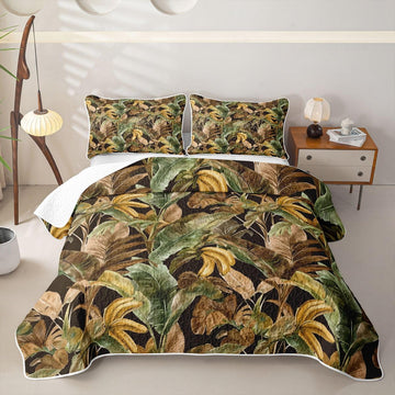 Tropical Banana Leaf Quilt Vintage Jungle Botanical Quilt Set