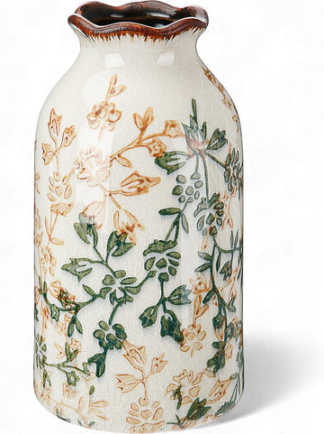 Green Vintage Vase 5.9 Inch Ceramic Crackle Floral Vase for Farmhouse Retro Home
