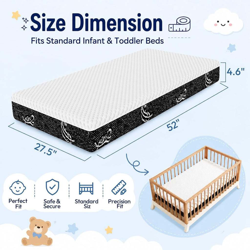 Crib Mattress, 52 x 27 Dual-Sided Memory Foam Baby and Toddler Mattress, Triple Layer Toddler Bed Mattress with