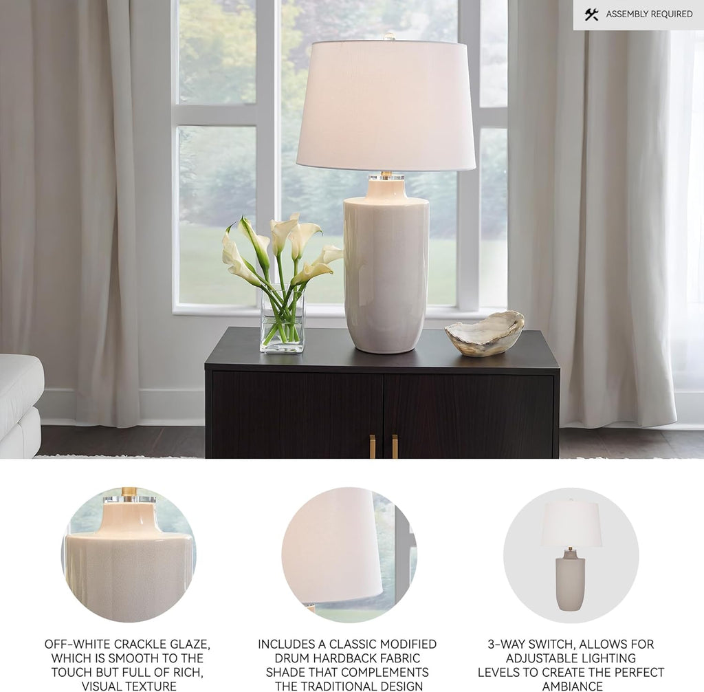 Signature Design by Ashley Cylener Vintage Ceramic Table Lamp with 3-Way Switch, White & Beige