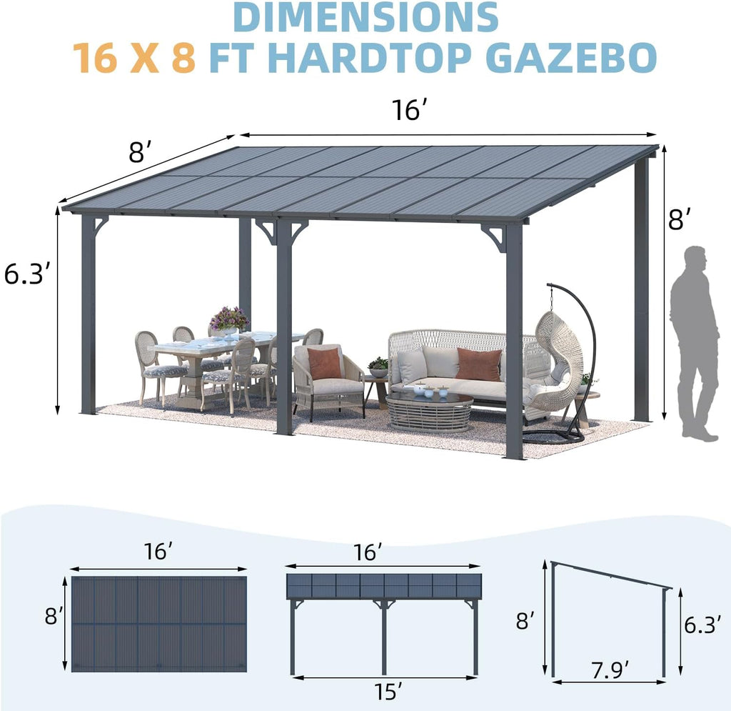 16' x 8' Gazebo Outdoor Pergola for Patio