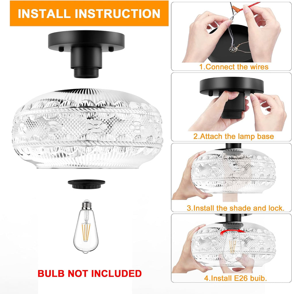 Semi Flush Mount Ceiling Light Fixture Black,Vintage Hallway Light Fixture Ceiling,Globe Glass Light Fixtures Ceiling
