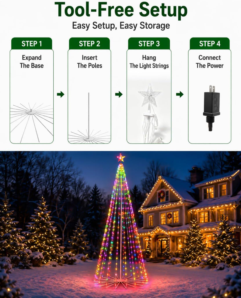 Outdoor Christmas Tree with Lights, 8 to 17 ft, Smart RGBW LED Lighted Xmas Tree