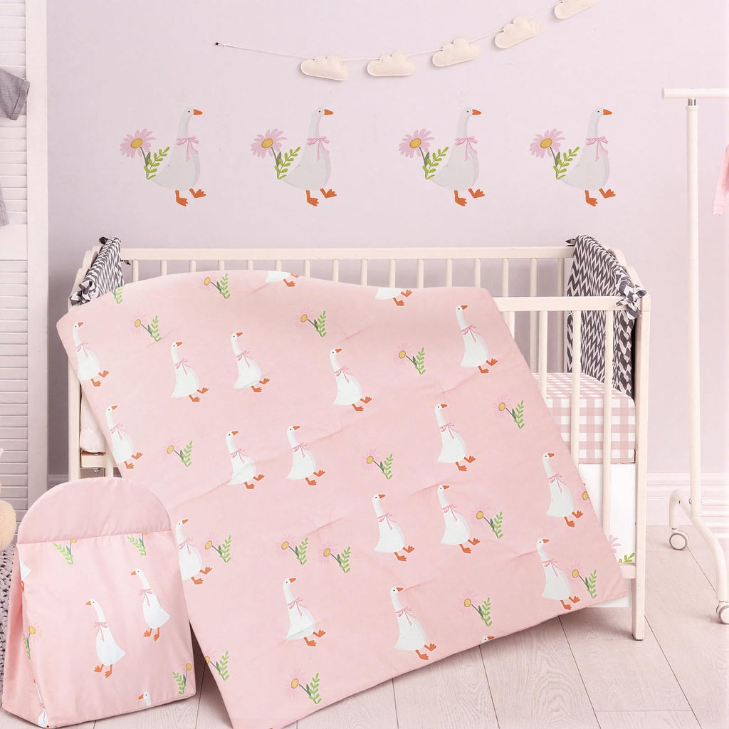 4 Pc Goose Crib Bedding Set Skirt Blanket Sheet Baby Stacker