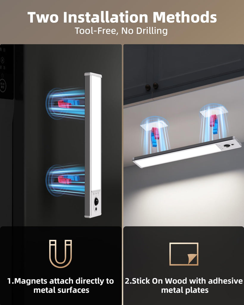 Under Cabinet Lighting, 2400mAh Motion Sensor Light, LED Closet Lights Wireless, 6500K Dimmable, Timer