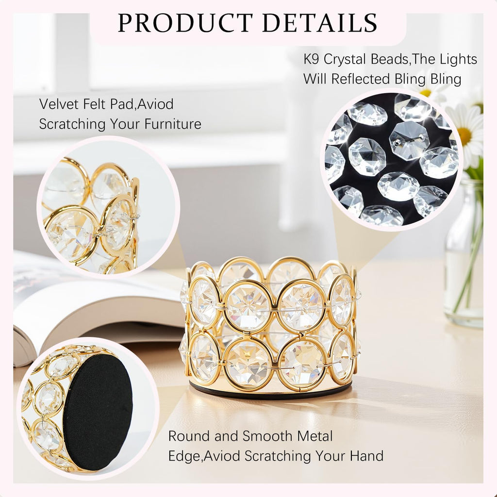 Pack of 12 Gold Crystal Tea Light Candle Holders for Wedding | Home Table Centerpiece Decoration,Halloween Christmas
