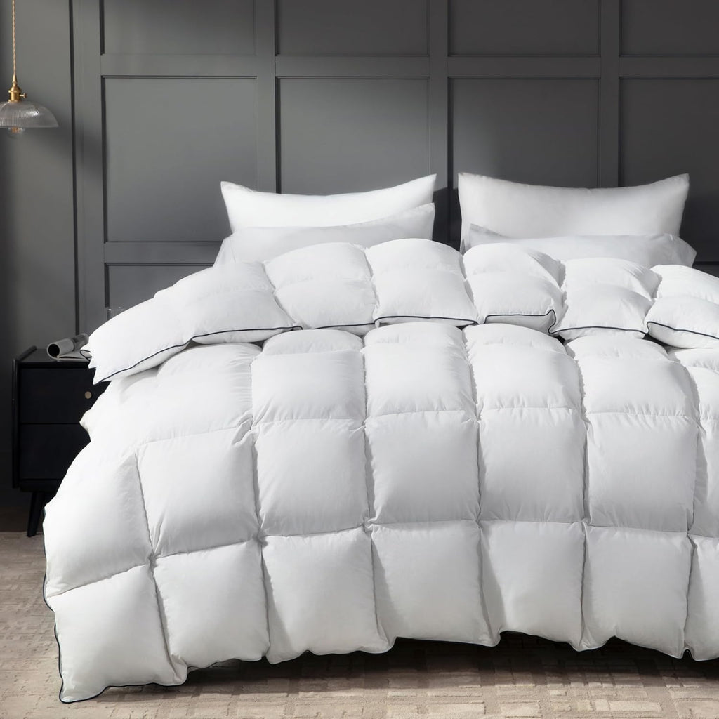 Goose Down Duvet Insert Queen - All Season Cool Touch, 100% Cotton Shell for Hot Sleepers, Lightweig