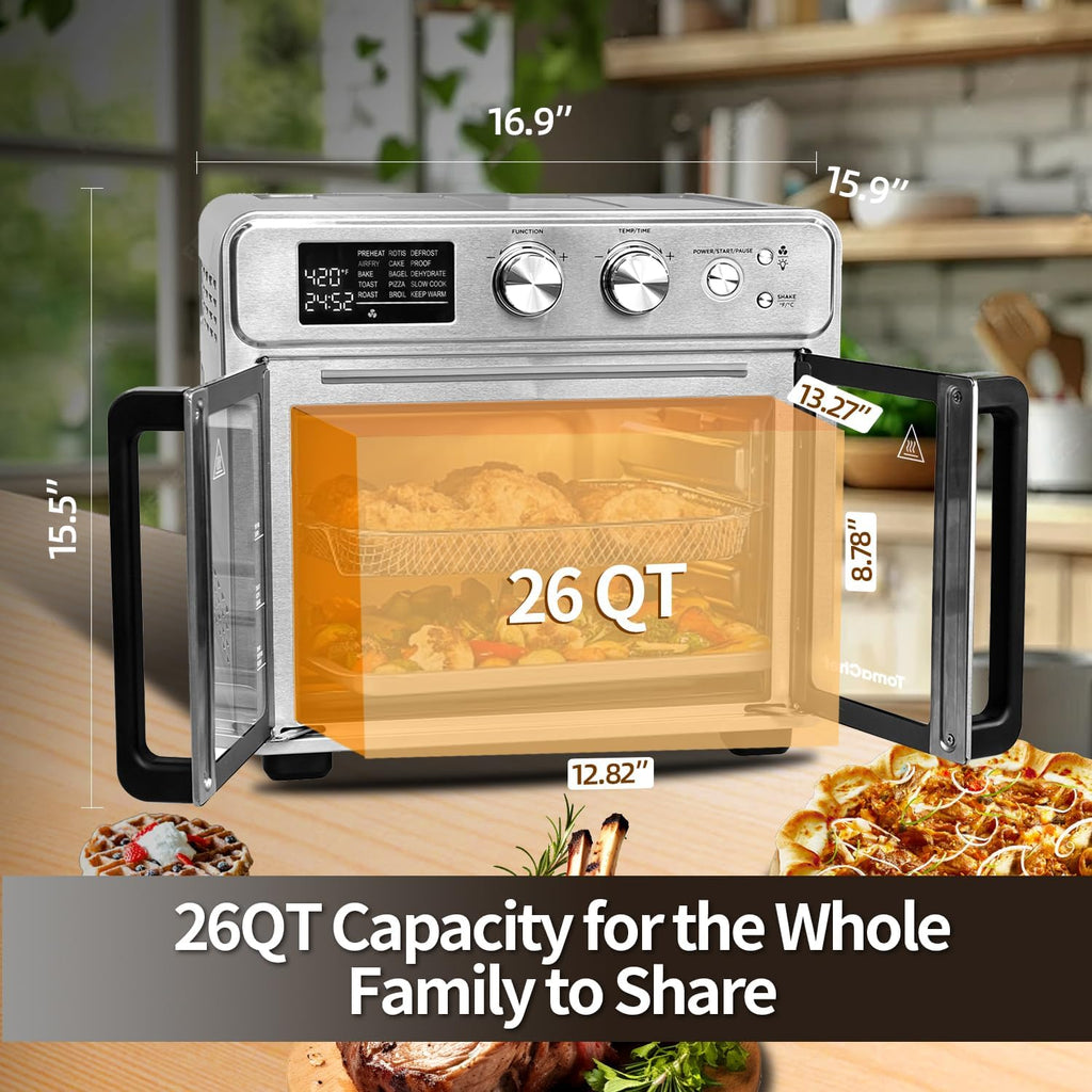 26QT French Door Air Fryer Toaster Oven Combo, 15 Cooking Functions including Rotisserie, and Digital Controls, 30