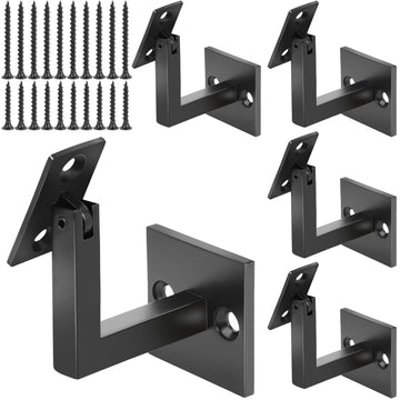 5 Pack 304 Stainless Steel Adjustable Black Handrail Bracket for Staircase, Swivel Square Modern Stair Railing