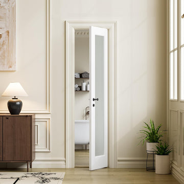 Slab Door Interior for 18" X 80" Opening,Full Lite Tempered Frosted Glass,Solid Core,Pre-Assembled,Premium Baking
