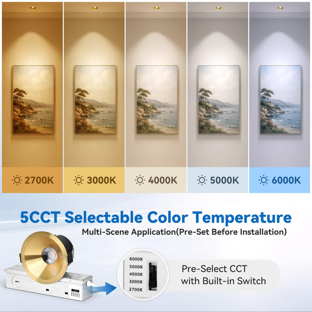 Gold 3 Inch LED Recessed Light Anti Glare COB Spotlight, 6-Pack