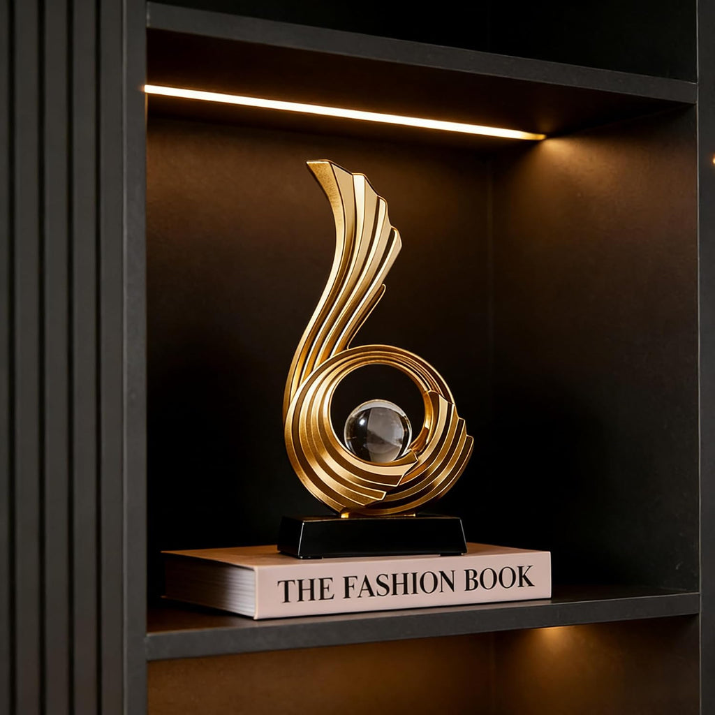 Gold Abstract Digit Statue Accent Decor, Adornos para Sala Modernos Shelf Decor Aesthetic for Coffee Table, Modern