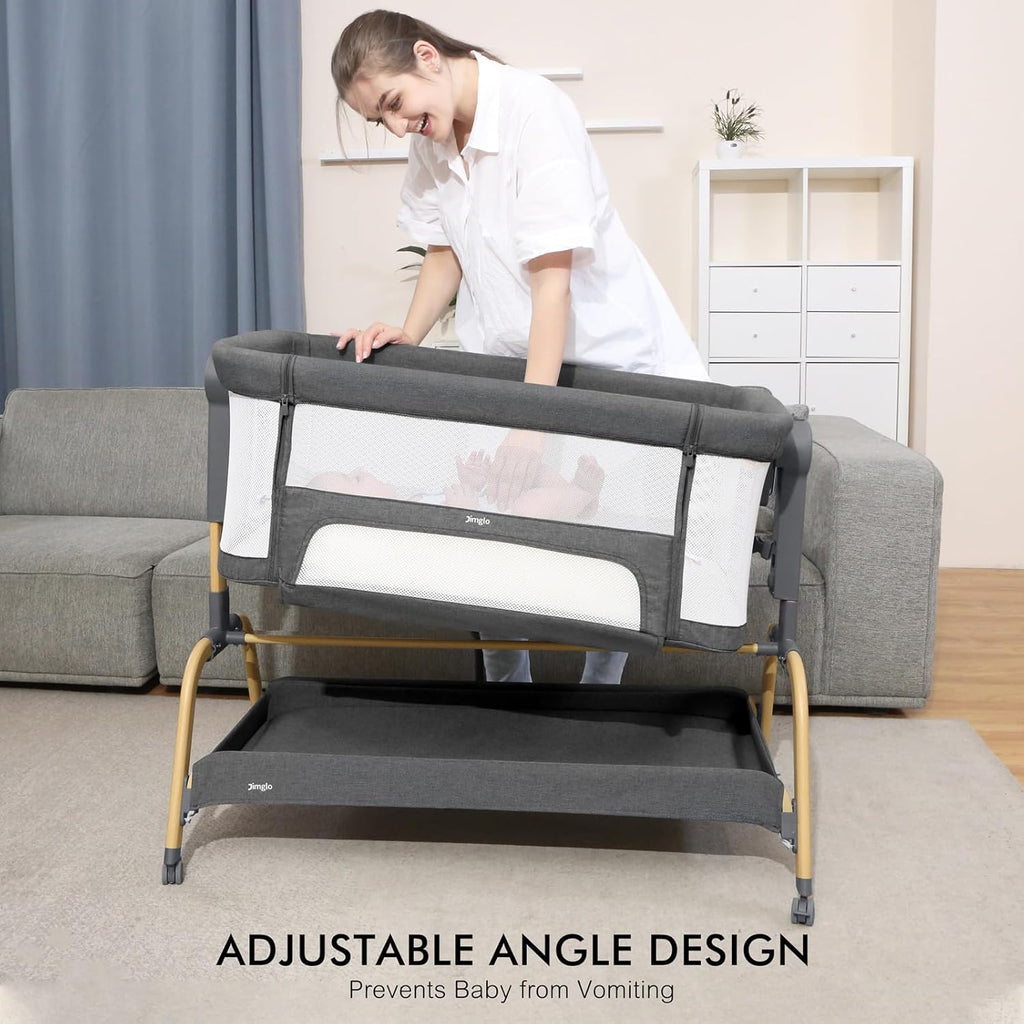 3 in 1 Baby Bassinet, Bedside Bassinet for Baby, Rocking Bassinet with Comfy Mattress and Wheels, 6 Height Adjustable