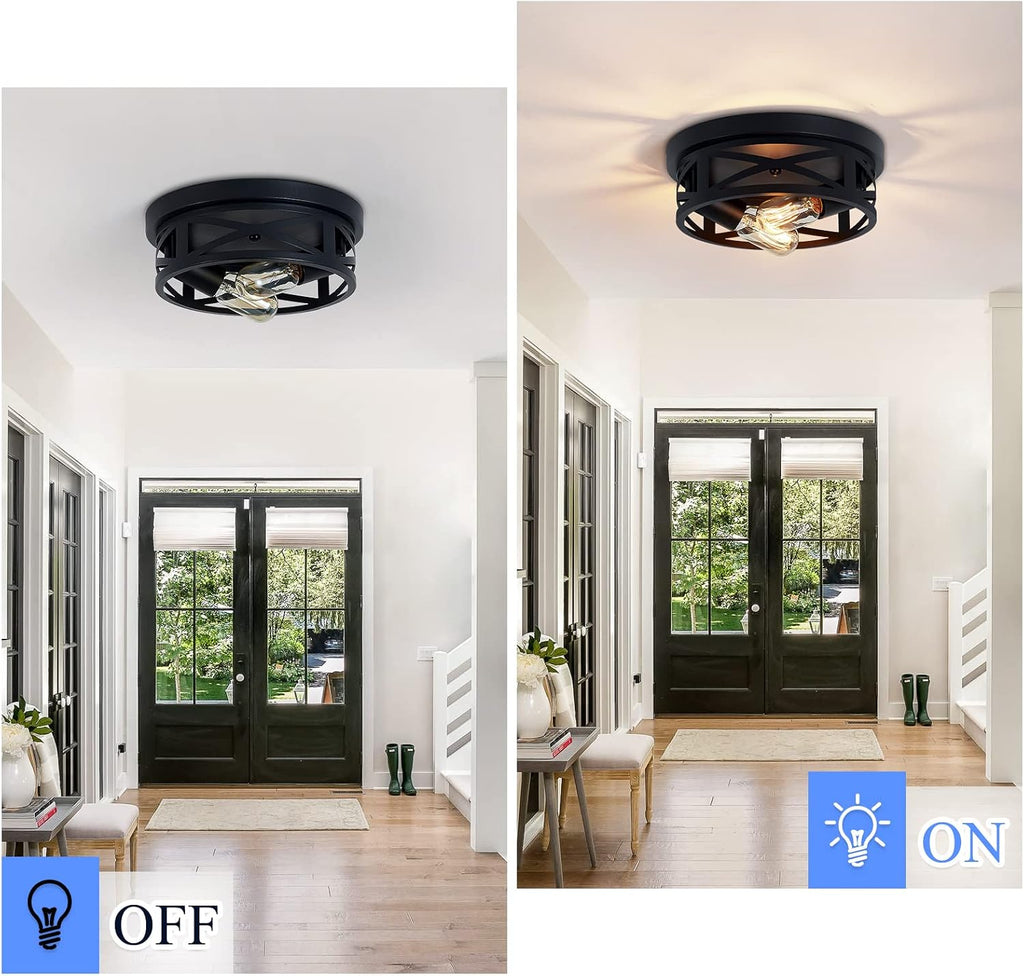 Flush Mount Ceiling Light Fixture,Black 2-Light Hallway Light Fixtures Ceiling,Light Fixtures Ceiling Mount for