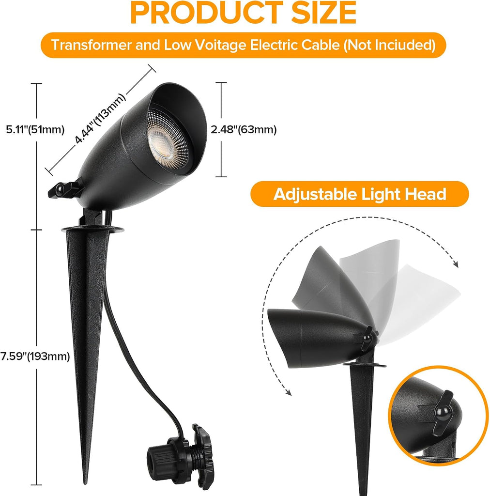 12V Low Voltage Landscape Lighting, Die-cast Aluminum Spot Lights with Connectors, IP65 Waterproof Outdoor Landscape