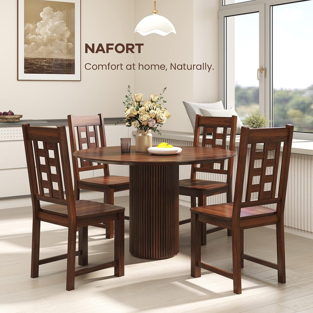 Set of 4 Dining Chairs, High Lattice Back Solid Wood Chair, Mid-Century Modern 4 Kitchen Chairs with Max Load 400 Lbs