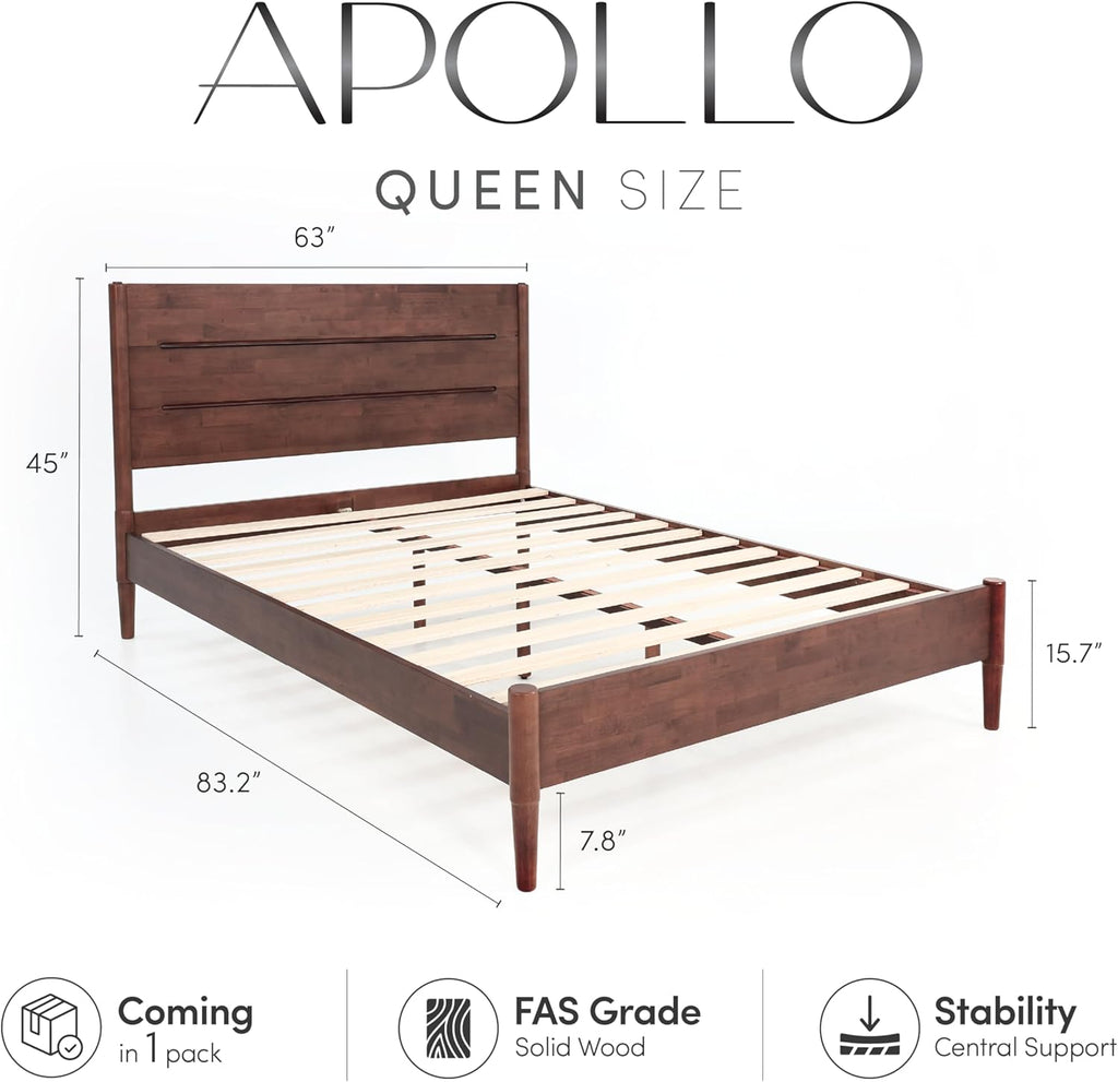 Bed Frame Queen, Premium Solid Wood Platform Bed with Reinforced Frame, Japanese Joinery Bed Frame, Wood Slat