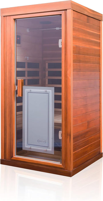 Red Cedar Infrared Sauna 1 Person Low EMF Far Infrared Saunas for Home, 1350 watt Indoor Personal Sauna Room with 2 Bluetooth Speakers, 1 LED Reading Lamp