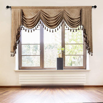 Double-Sided Chenille Waterfall Valance Luxury Window Curtains Valance (Coffee, W79 Inch, 1 Panel)