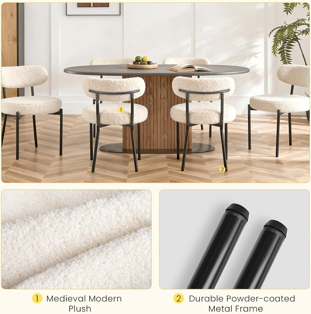 Dining Chairs Set of 4, Mid Century Modern Chair Round Upholstered Curved Backrest, Kitchen Vanity Living Room Chairs