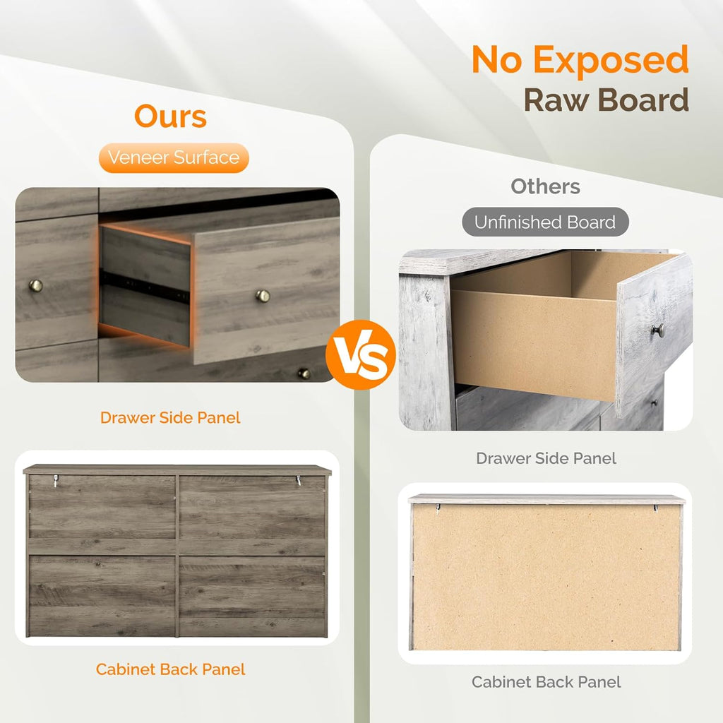 Tall Dresser, Rustic Grey Dresser 6 Drawer Chest of Drawers, Wood Gray Dressers , 31.5" W x 15.75" D x 47.64" H