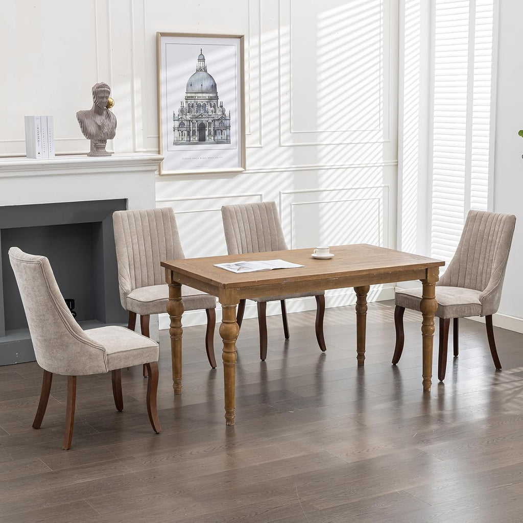Beige Mid Century Dining Chairs Set of 4, Modern Kitchen & Dining Room Chairs Set of 4, Fabric Upholstered Kitchen