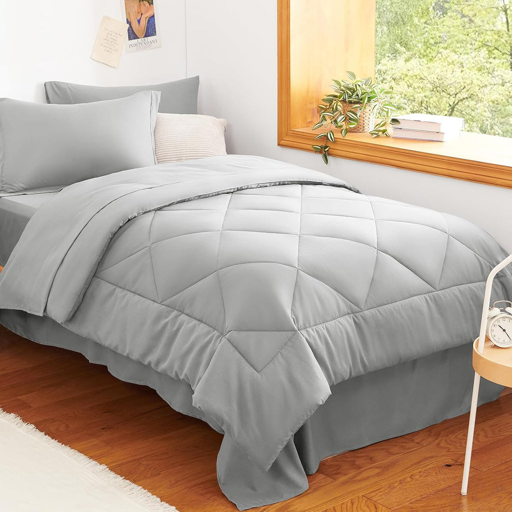 King Comforter Set Light Grey - 7 Pieces Complete Bedding Set - Set of 7