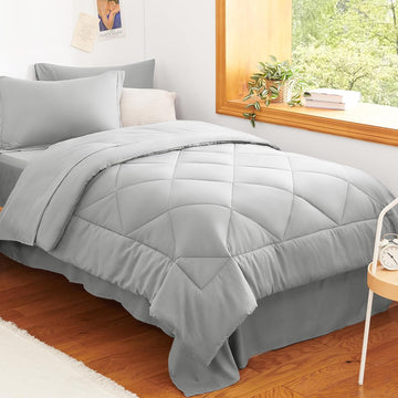 King Comforter Set Light Grey - 7 Pieces Complete Bedding Set - Set of 7