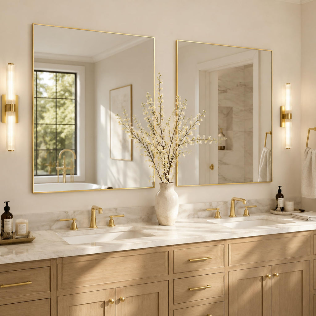 30x30 Inch Brushed Gold Square Bathroom Vanity Mirror
