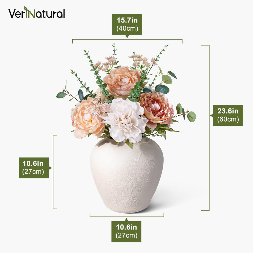 Artificial Peony Flowers with Handmade Ceramic Vase