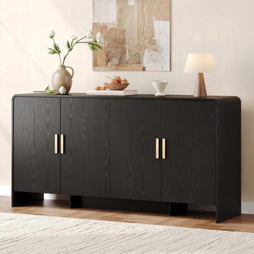 60" Sideboard Buffet Cabinet, Large Curved Design Storage Cabinet with 4 Doors & 2 Adjustable Shelves, Sturdy Build