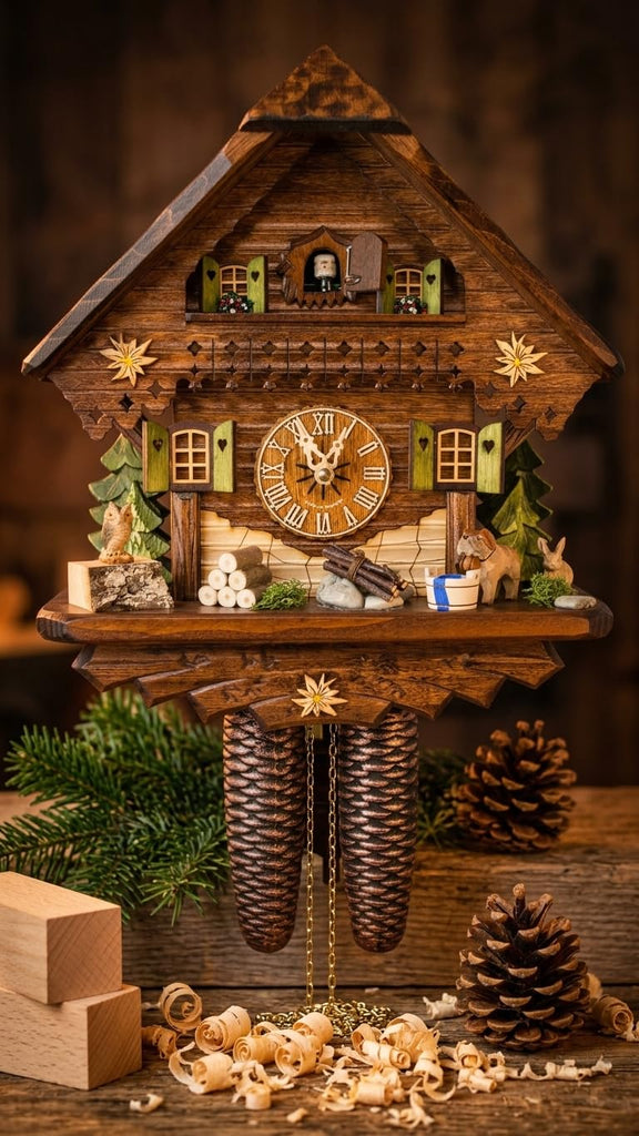 German Cuckoo Clock - Summer Meadow Chalet with 8-Day-Movement - 13 1/3 inches Height